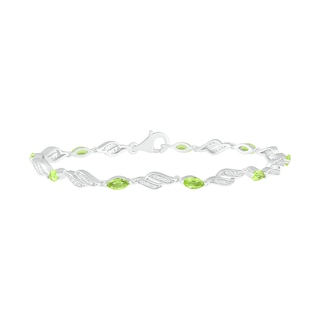 Marquise Peridot and Lab-Created White Sapphire Flame Link Alternating Line Bracelet in Sterling Silver - 7.25"