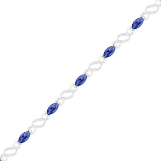 Marquise Lab-Created Blue Sapphire and 0.18 CT. T.W. Diamond Cascading Infinity Link Bracelet in Sterling Silver - 7.5"