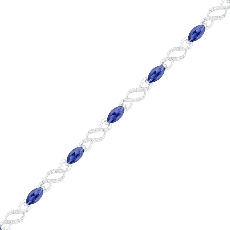 Marquise Lab-Created Blue Sapphire and 0.18 CT. T.W. Diamond Cascading Infinity Link Bracelet in Sterling Silver - 7.5"|Peoples Jewellers