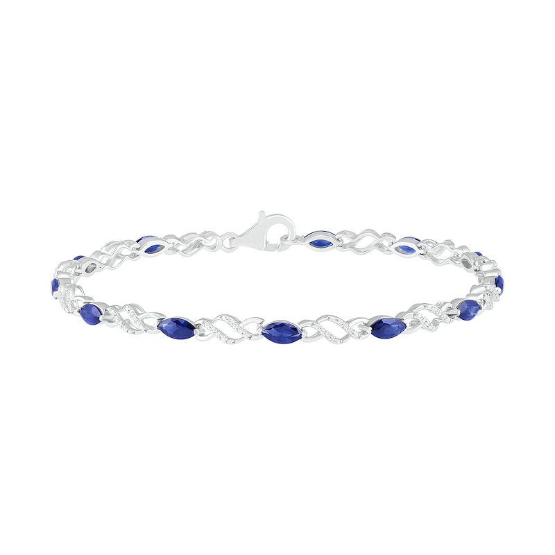 Marquise Lab-Created Blue Sapphire and 0.18 CT. T.W. Diamond Cascading Infinity Link Bracelet in Sterling Silver - 7.5"