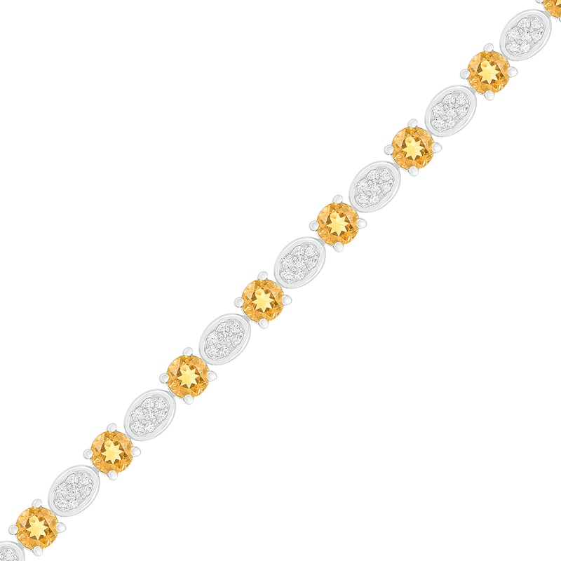 4.0mm Citrine and Lab-Created White Sapphire Cluster Oval Link Alternating Line Bracelet in Sterling Silver - 7.5"|Peoples Jewellers