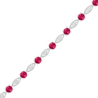 4.0mm Lab-Created Ruby and 0.14 CT. T.W. Diamond Marquise Link Alternating Line Bracelet in Sterling Silver - 7.5"