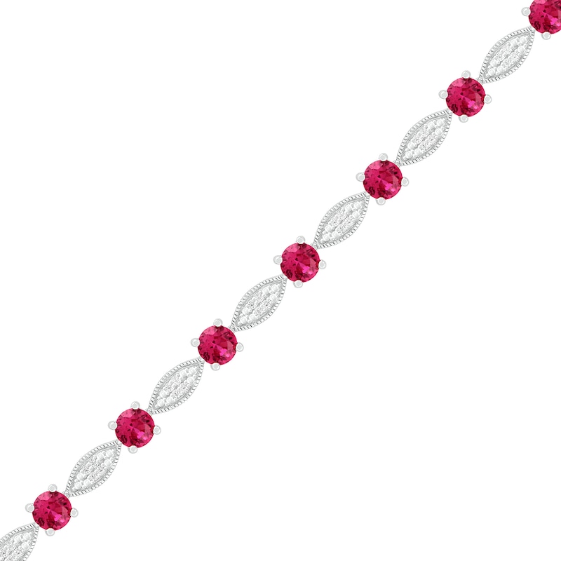 4.0mm Lab-Created Ruby and 0.14 CT. T.W. Diamond Marquise Link Alternating Line Bracelet in Sterling Silver - 7.5"|Peoples Jewellers