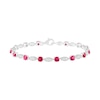 Thumbnail Image 1 of 4.0mm Lab-Created Ruby and 0.14 CT. T.W. Diamond Marquise Link Alternating Line Bracelet in Sterling Silver - 7.5"