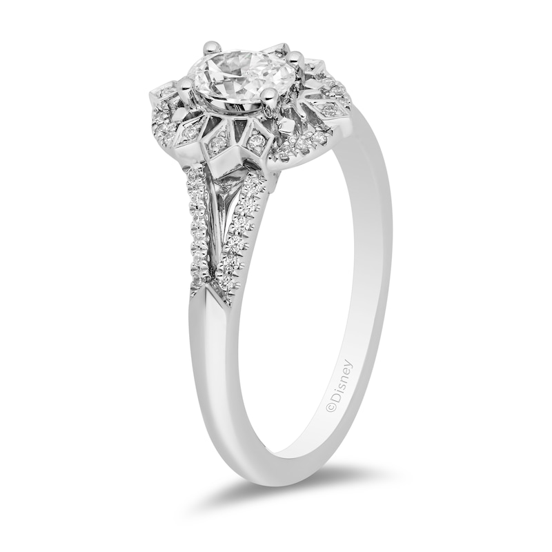 Enchanted Disney Elsa 0.57 CT. T.W. Oval Diamond Snowflake Frame Engagement Ring in 14K White Gold