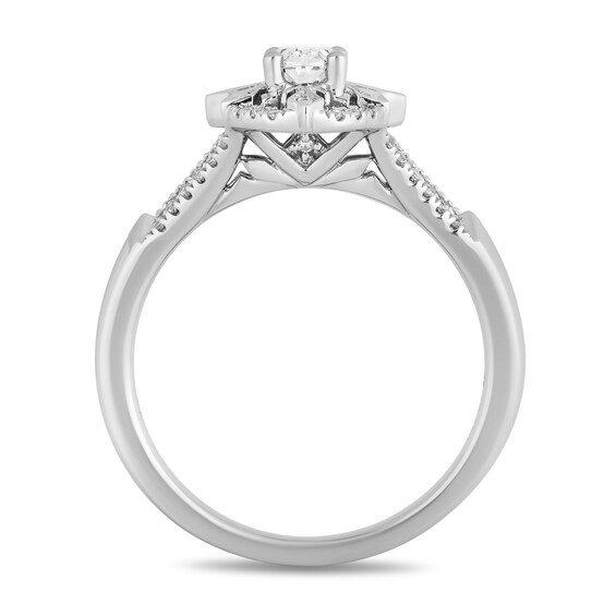 Enchanted Disney Elsa 0.57 CT. T.W. Oval Diamond Snowflake Frame Engagement Ring in 14K White Gold