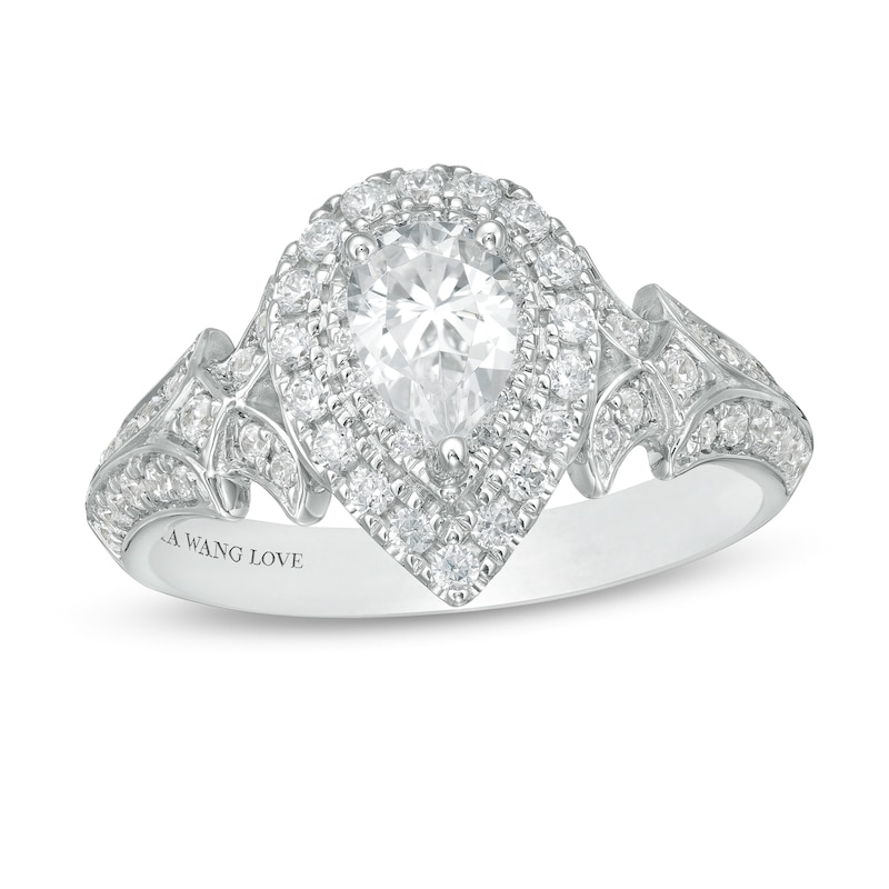 Vera Wang Love Collection 0.95 CT. T.W. Pear-Shaped Diamond Double Frame Engagement Ring in 14K White Gold|Peoples Jewellers