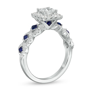 Vera Wang Love Collection 0.95 CT. T.W. Princess-Cut Diamond and Blue Sapphire Engagement Ring in 14K White Gold