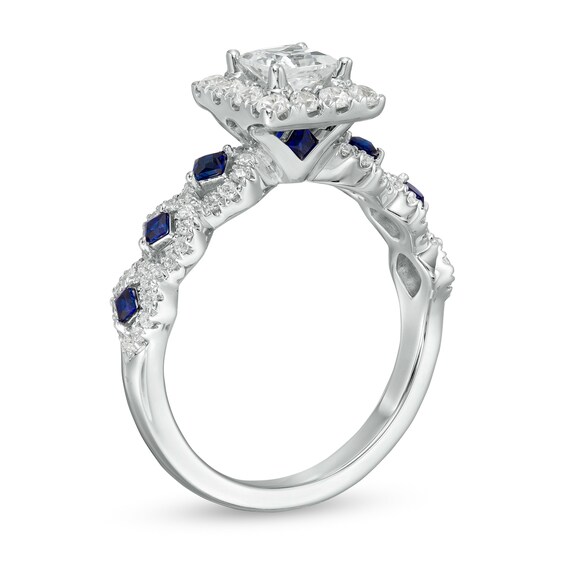 Vera Wang Love Collection 0.95 CT. T.W. Princess-Cut Diamond and Blue Sapphire Engagement Ring in 14K White Gold