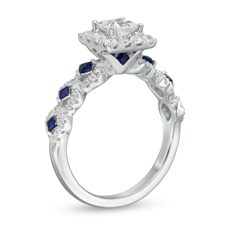 Vera Wang Love Collection 0.95 CT. T.W. Princess-Cut Diamond and Blue Sapphire Engagement Ring in 14K White Gold|Peoples Jewellers