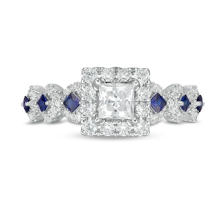 Vera Wang Love Collection 0.95 CT. T.W. Princess-Cut Diamond and Blue Sapphire Engagement Ring in 14K White Gold