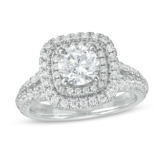 Vera Wang Love Collection 1.69 CT. T.W. Diamond Double Cushion Frame Engagement Ring in 14K White Gold