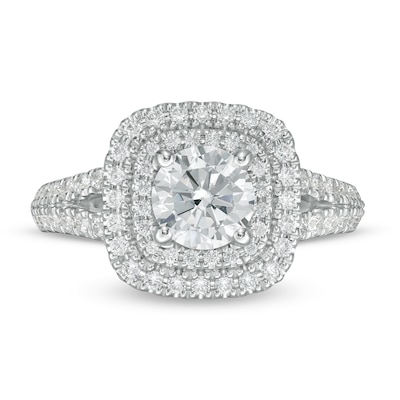 Vera Wang Love Collection 1.69 CT. T.W. Diamond Double Cushion Frame Engagement Ring in 14K White Gold