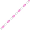 Oval Lab-Created Pink Sapphire and 0.14 CT. T.W. Diamond Open Marquise Link Line Bracelet in Sterling Silver - 7.5"