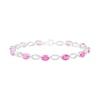 Oval Lab-Created Pink Sapphire and 0.14 CT. T.W. Diamond Open Marquise Link Line Bracelet in Sterling Silver - 7.5"