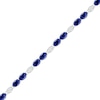 Thumbnail Image 0 of Oval Lab-Created Blue Sapphire Duo and 0.117 CT. T.W. Diamond Marquise Link Line Bracelet in Sterling Silver - 7.25"