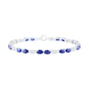 Thumbnail Image 1 of Oval Lab-Created Blue Sapphire Duo and 0.117 CT. T.W. Diamond Marquise Link Line Bracelet in Sterling Silver - 7.25"