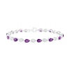Thumbnail Image 1 of Pear-Shaped Amethyst and Lab-Created White Sapphire Teardrop Link Alternating Line Bracelet in Sterling Silver - 7.25"