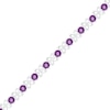 Thumbnail Image 0 of 4.0mm Amethyst and Lab-Created White Sapphire Flower Link Alternating Line Bracelet in Sterling Silver - 7.25"