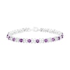 Thumbnail Image 1 of 4.0mm Amethyst and Lab-Created White Sapphire Flower Link Alternating Line Bracelet in Sterling Silver - 7.25"