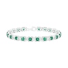 Thumbnail Image 1 of Lab-Created Emerald and White Sapphire Flower and Marquise Link Alternating Line Bracelet in Sterling Silver - 7.25"