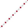 Thumbnail Image 0 of 3.0mm Lab-Created Ruby and White Sapphire Heart and Bubble Link Alternating Line Bracelet in Sterling Silver - 7.5"