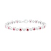 Thumbnail Image 1 of 3.0mm Lab-Created Ruby and White Sapphire Heart and Bubble Link Alternating Line Bracelet in Sterling Silver - 7.5"