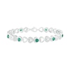 Thumbnail Image 1 of 4.0mm Lab-Created Emerald and 0.18 CT. T.W. Diamond Heart Link Alternating Line Bracelet in Sterling Silver - 7.5"