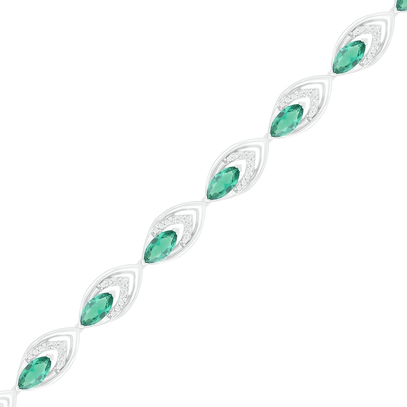 Lab-Created Emerald and 0.145 CT. T.W. Diamond Layered Marquise Link Line Bracelet in Sterling Silver - 7.25"|Peoples Jewellers