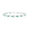 Lab-Created Emerald and 0.145 CT. T.W. Diamond Layered Marquise Link Line Bracelet in Sterling Silver - 7.25"