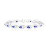 Thumbnail Image 1 of Lab-Created Blue Sapphire and 0.145 CT. T.W. Diamond Layered Marquise Link Line Bracelet in Sterling Silver - 7.25"