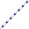 Thumbnail Image 0 of 4.0mm Lab-Created Blue Sapphire and 0.12 CT. T.W. Diamond "XO" Link Line Bracelet in Sterling Silver - 7.5"