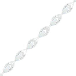 Lab-Created Opal and 0.145 CT. T.W. Diamond Layered Marquise Link Line Bracelet in Sterling Silver - 7.25&quot;