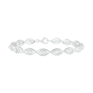 Lab-Created Opal and 0.145 CT. T.W. Diamond Layered Marquise Link Line Bracelet in Sterling Silver - 7.25"