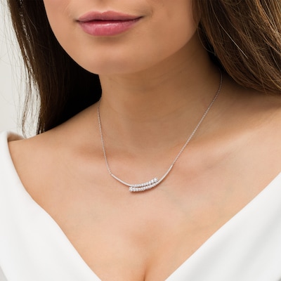 Marilyn Monroe™ Collection 0.95 CT. T.W. Journey Diamond Bypass Double Curved Line Necklace in 10K White Gold - 15.5"