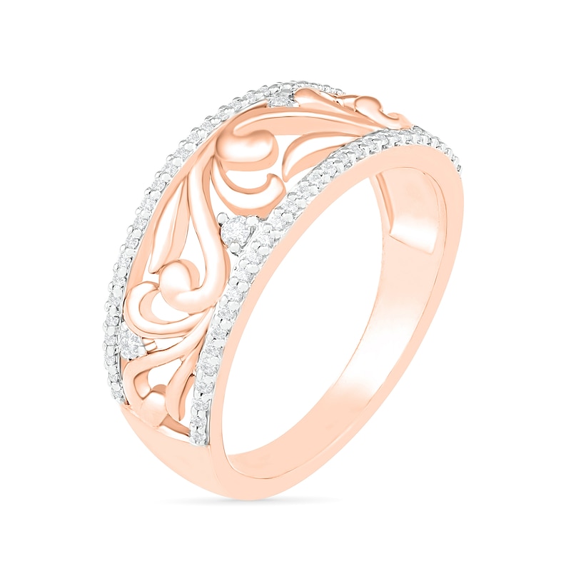 0.23 CT. T.W. Diamond Open Filigree Vine Ring in 10K Rose Gold|Peoples Jewellers