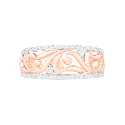 0.23 CT. T.W. Diamond Open Filigree Vine Ring in 10K Rose Gold