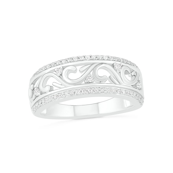 0.23 CT. T.W. Diamond Alternating Filigree Ring in 10K White Gold