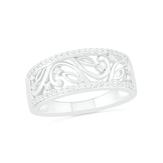 0.23 CT. T.W. Diamond Ornate Leaf Filigree Ring in Sterling Silver