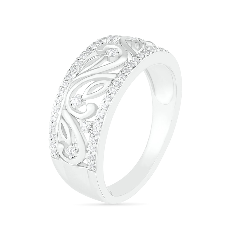 0.23 CT. T.W. Diamond Ornate Leaf Filigree Ring in Sterling Silver|Peoples Jewellers