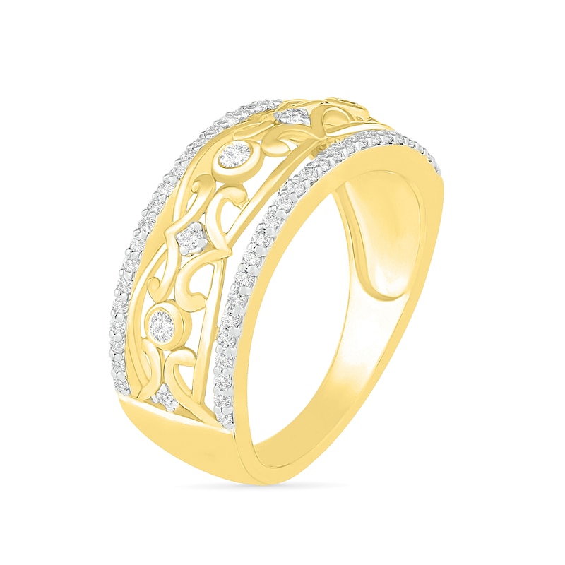 Main Image 2 of 0.29 CT. T.W. Diamond Ornate Ring in 10K Gold