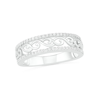 0.18 CT. T.W. Diamond Open Scrollwork Ring in Sterling Silver