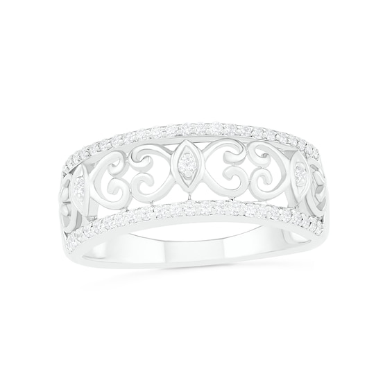 0.23 CT. T.W. Diamond Ornate Filigree Ring in 10K White Gold