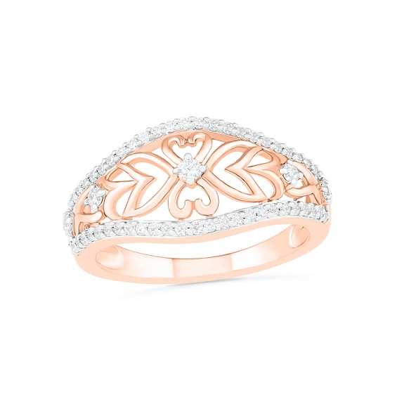 0.29 CT. T.W. Diamond Ornate Flower Ring in 10K Rose Gold