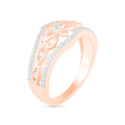 0.29 CT. T.W. Diamond Ornate Flower Ring in 10K Rose Gold