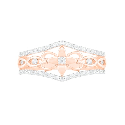 0.29 CT. T.W. Diamond Ornate Flower Ring in 10K Rose Gold