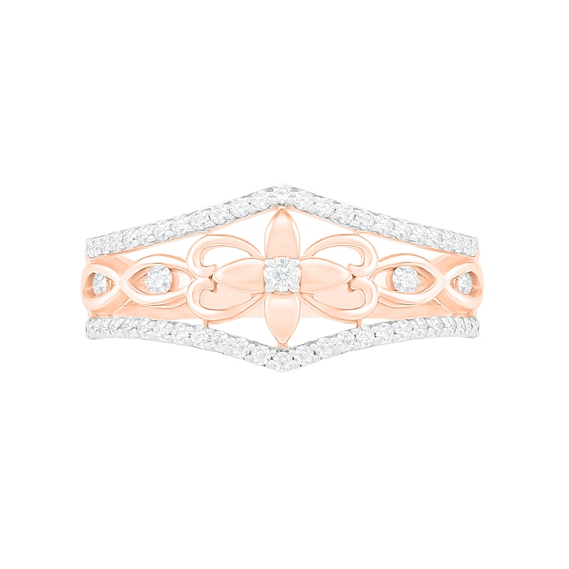 0.29 CT. T.W. Diamond Ornate Flower Ring in 10K Rose Gold