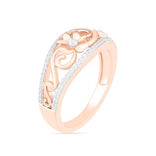 0.18 CT. T.W. Diamond Ornate Clover Ring in 10K Rose Gold