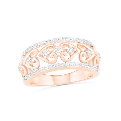 0.23 CT. T.W. Diamond Ornate Heart Ring in 10K Rose Gold