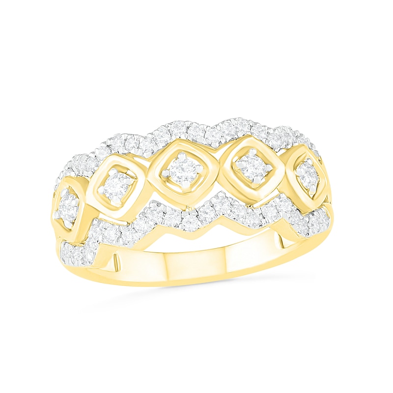 0.45 CT. T.W. Diamond Tilted Square Frames Ring in 10K Gold|Peoples Jewellers